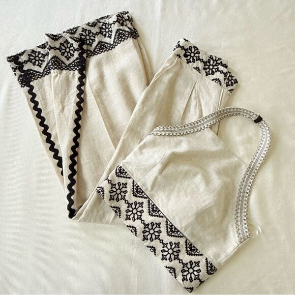 PatBO Womens Set Wide Leg Pants Halter Top Embroidery Linen Blend Fashion 0-2 - Picture 1 of 9